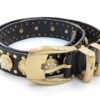 Gianni Versace Medusa crystal studded leather belt coiled showing buckle and medallions