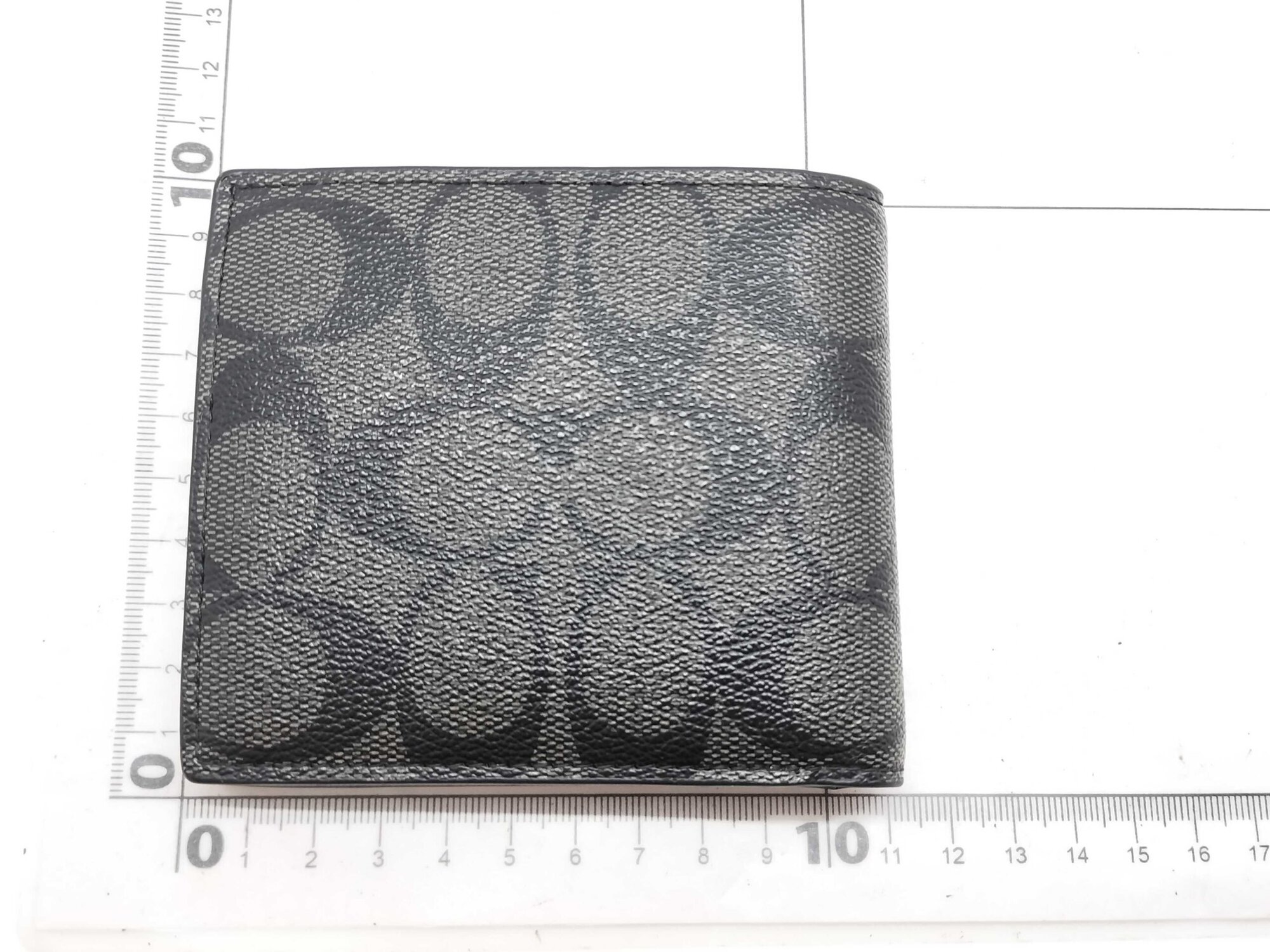 Coach Charcoal Black Signature Canvas Compact Bifold Wallet with Coin Pocket - Image 2