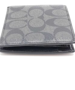 Coach Charcoal Black Signature Canvas Compact Bifold Wallet with Coin Pocket - Image 6