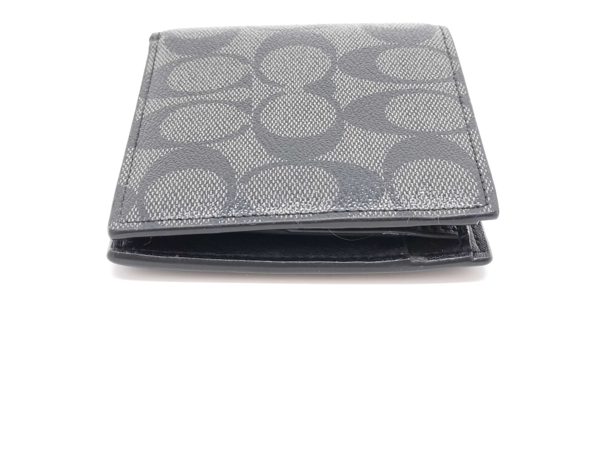 Coach Charcoal Black Signature Canvas Compact Bifold Wallet with Coin Pocket - Image 6