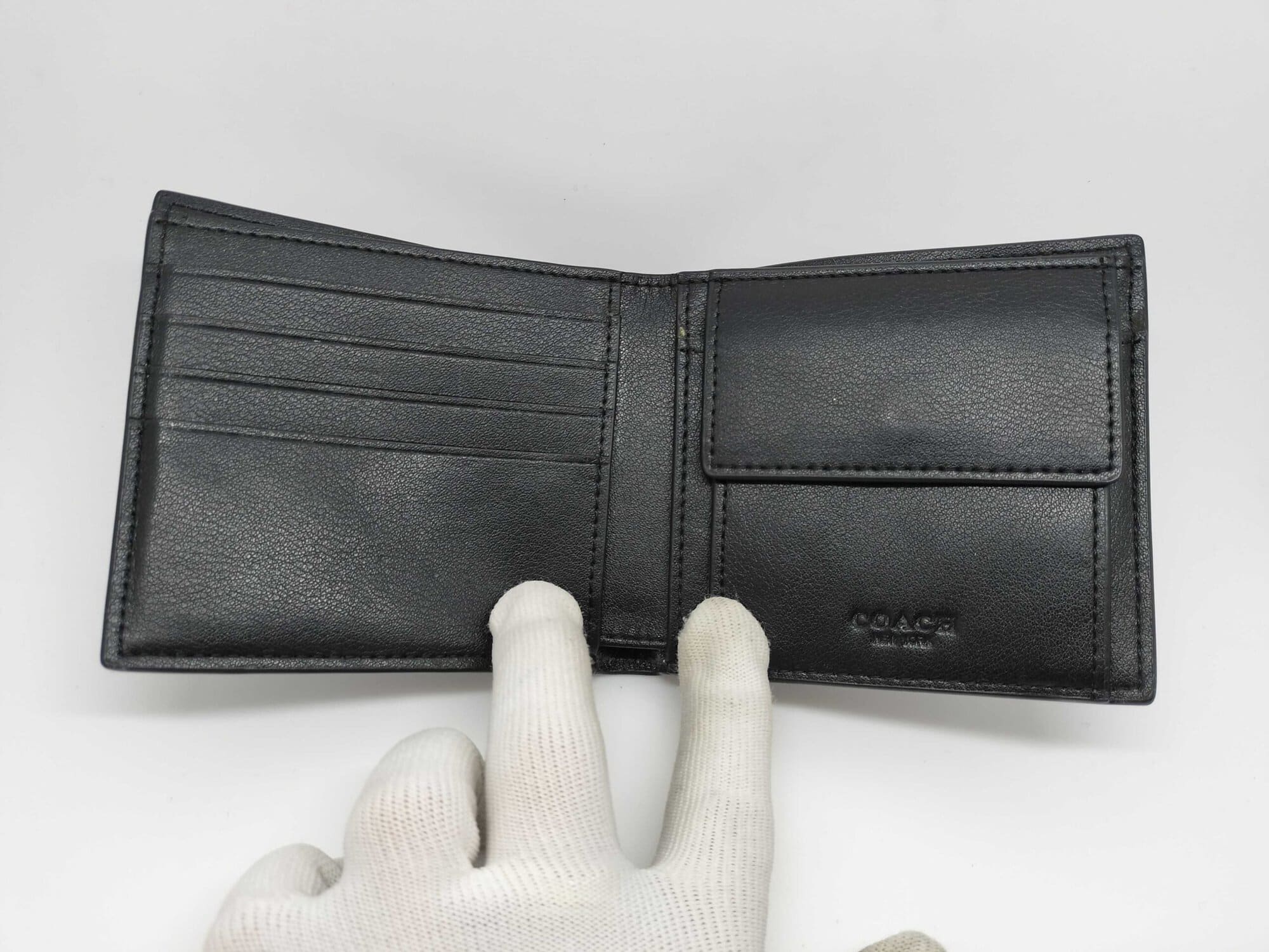 Coach Charcoal Black Signature Canvas Compact Bifold Wallet with Coin Pocket - Image 7