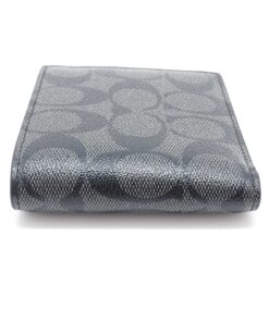 Coach Charcoal Black Signature Canvas Compact Bifold Wallet with Coin Pocket - Image 4