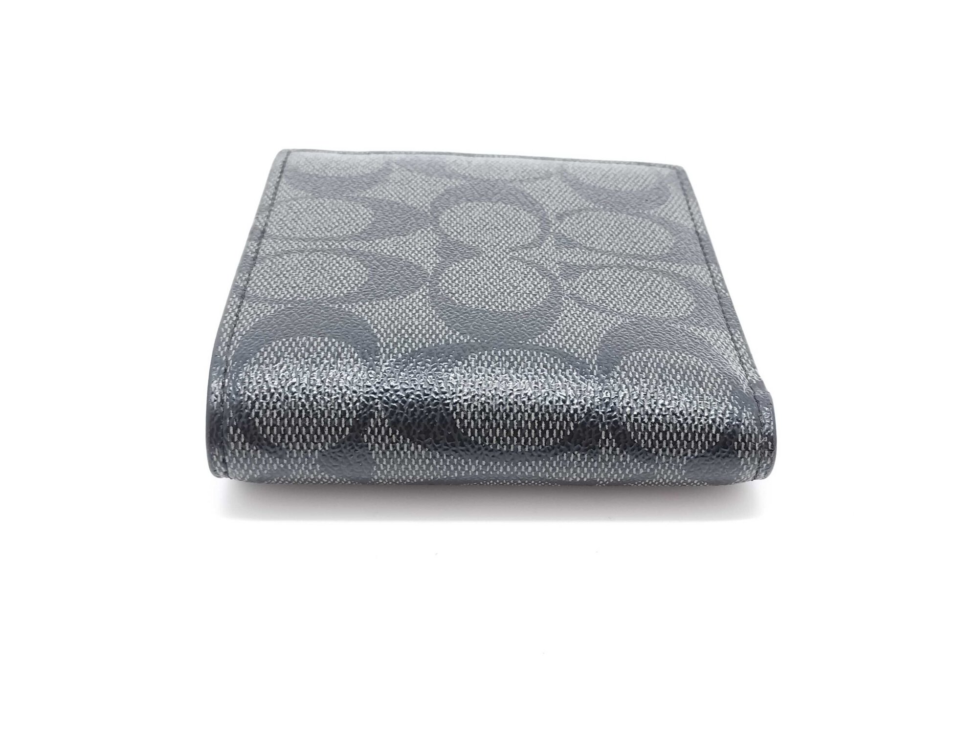 Coach Charcoal Black Signature Canvas Compact Bifold Wallet with Coin Pocket - Image 4