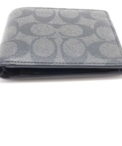 Coach Charcoal Black Signature Canvas Compact Bifold Wallet with Coin Pocket - Image 5