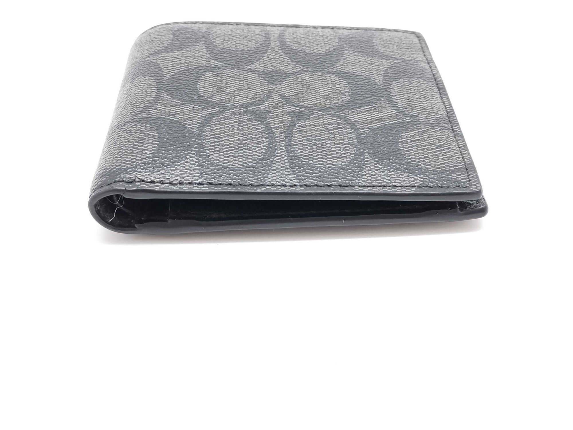 Coach Charcoal Black Signature Canvas Compact Bifold Wallet with Coin Pocket - Image 5