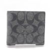Coach Charcoal Black Signature Canvas Compact Bifold Wallet with Coin Pocket