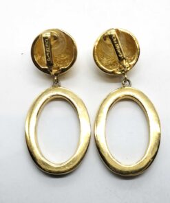 Alternative view of Vintage Christian Dior 1980s Gold Plated Long Oval Logo Hoop Drop Clip-On Earrings