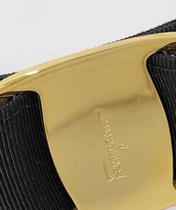 Salvatore Ferragamo Black Vara Grosgrain Ribbon Gold Plated Logo Buckle Belt, additional view 8