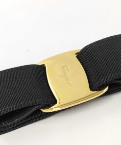 Salvatore Ferragamo Black Vara Grosgrain Ribbon Gold Plated Logo Buckle Belt, additional view 3