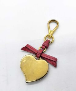 Prada Peonia Pink Saffiano Leather Heart Bow Keychain Bag Charm - Image 5