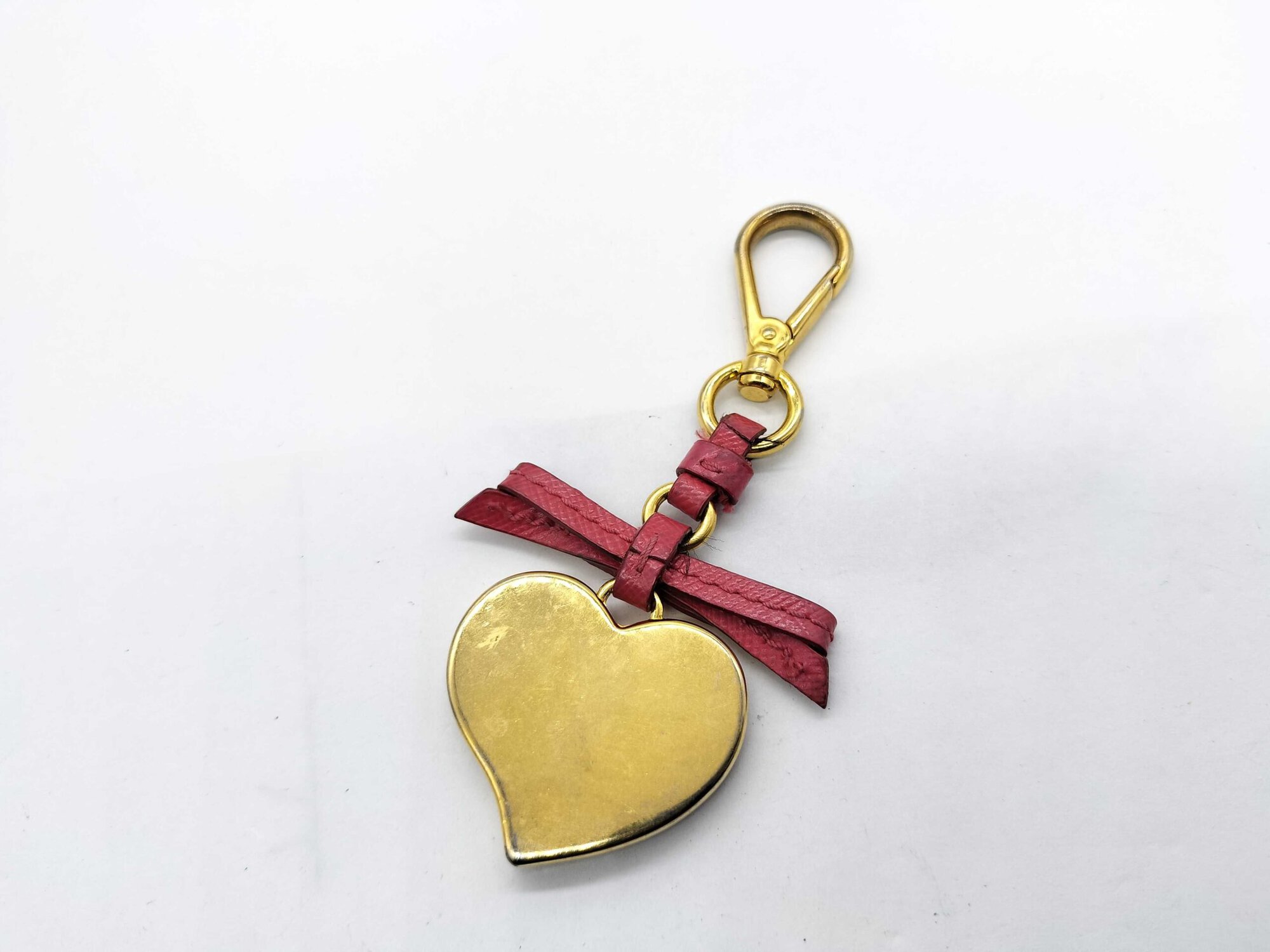 Prada Peonia Pink Saffiano Leather Heart Bow Keychain Bag Charm - Image 5