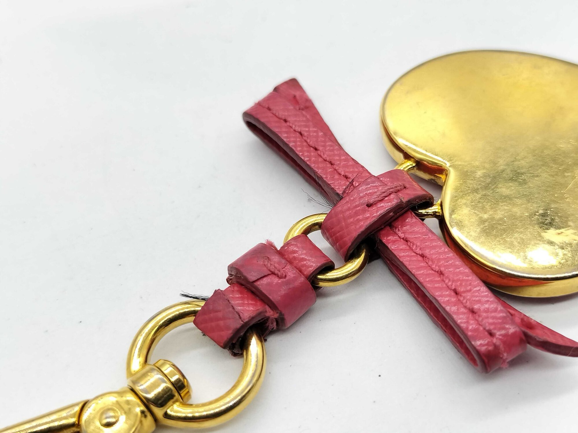 Prada Peonia Pink Saffiano Leather Heart Bow Keychain Bag Charm - Image 7