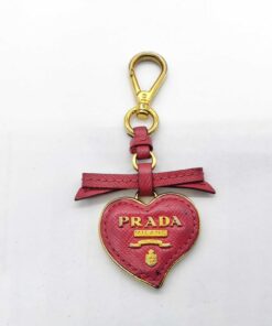 Prada Peonia Pink Saffiano Leather Heart Bow Keychain Bag Charm