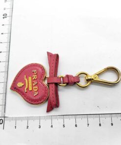 Prada Peonia Pink Saffiano Leather Heart Bow Keychain Bag Charm - Image 8