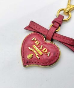 Prada Peonia Pink Saffiano Leather Heart Bow Keychain Bag Charm - Image 4