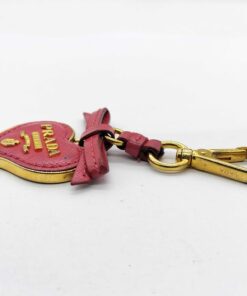 Alternative view of Prada Peonia Pink Saffiano Leather Heart Bow Keychain Bag Charm