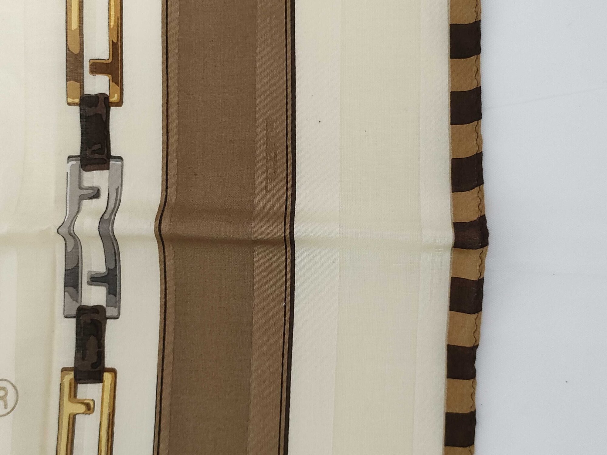 Fendi Zucca Monogram Belt & Chain Print Cotton Pocket Square Handkerchief - Image 9