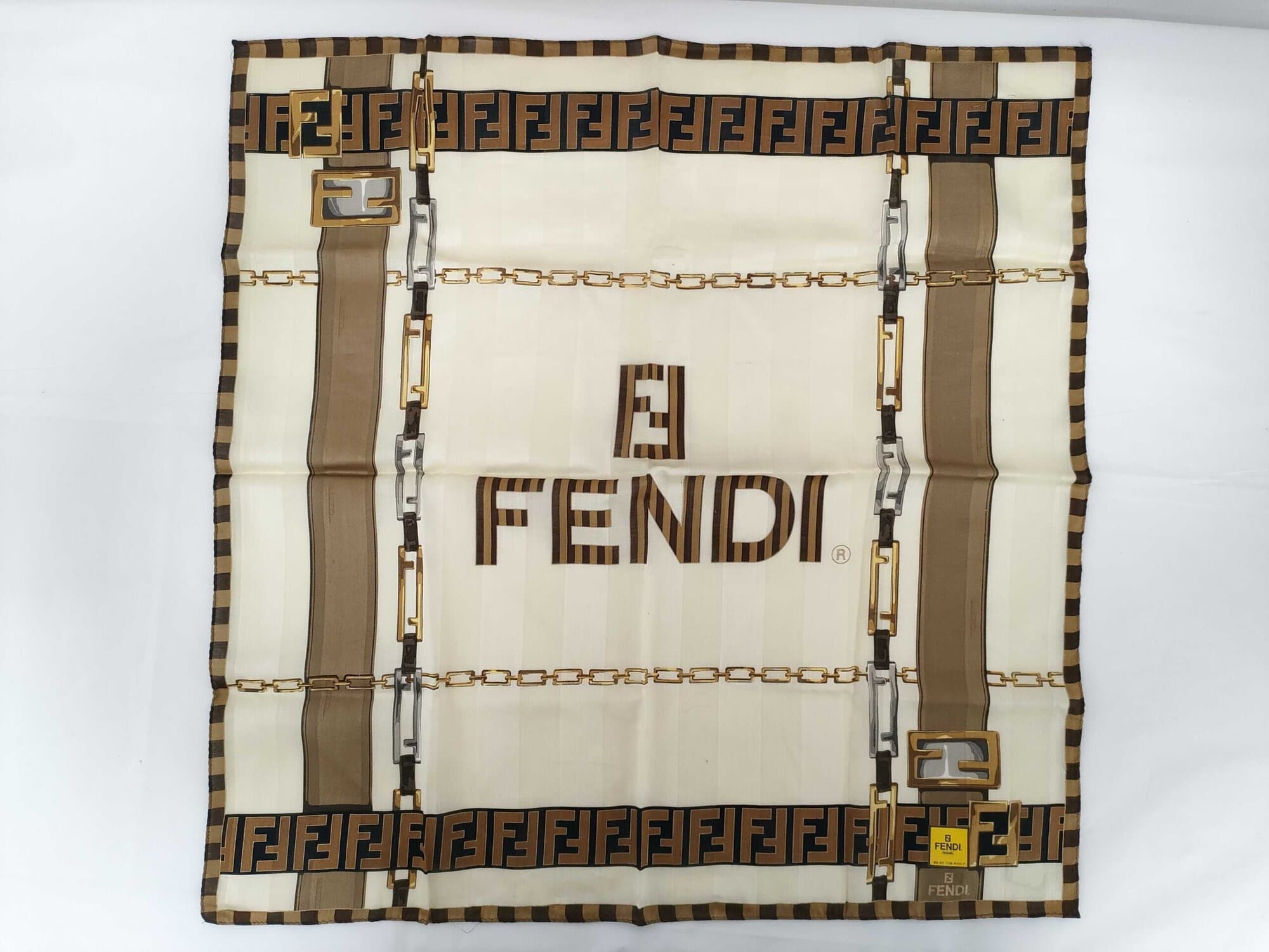 Fendi Zucca Monogram Belt & Chain Print Cotton Pocket Square Handkerchief