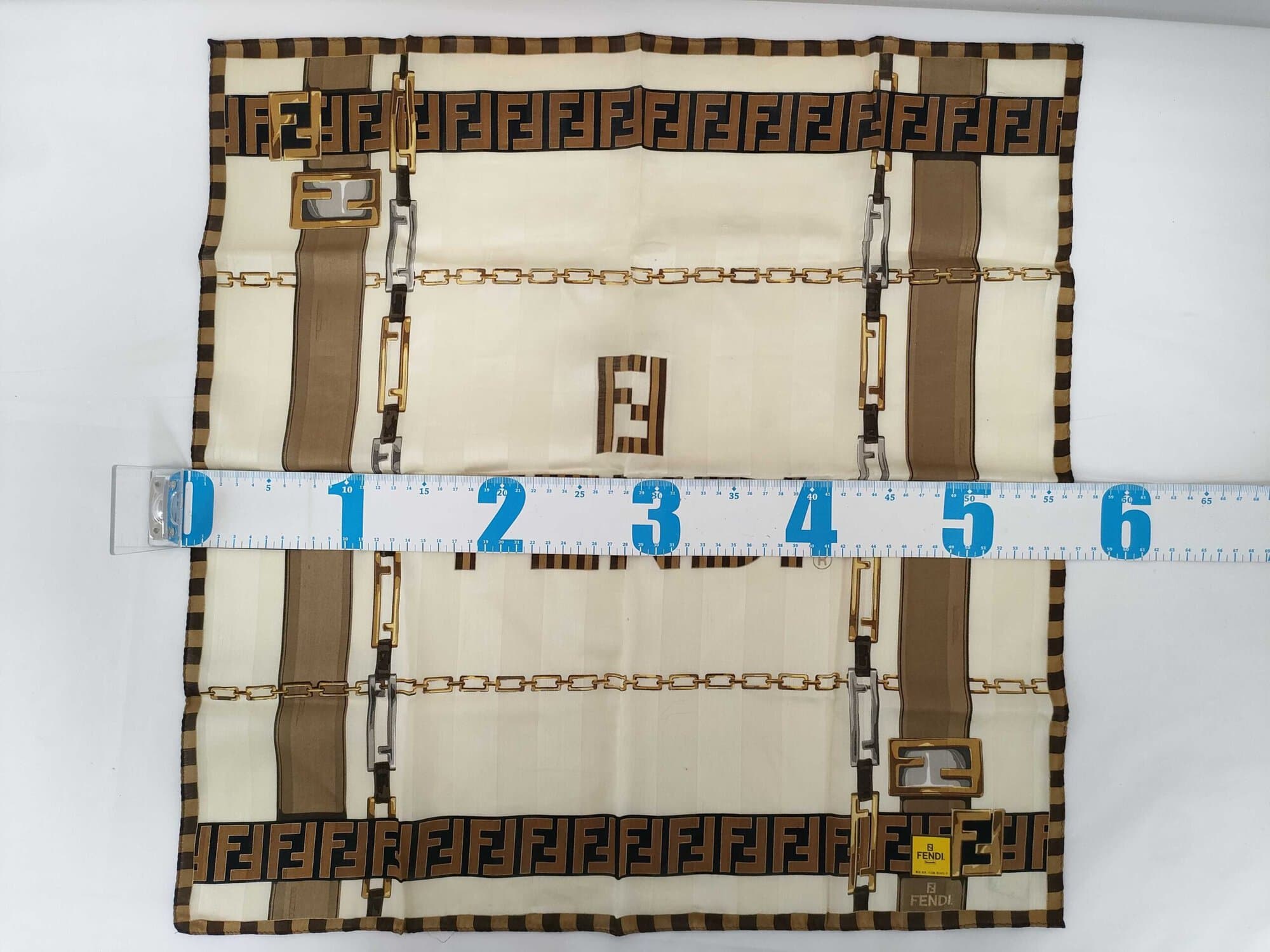 Fendi Zucca Monogram Belt & Chain Print Cotton Pocket Square Handkerchief - Image 2