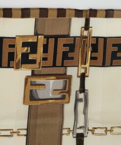 Fendi Zucca Monogram Belt & Chain Print Cotton Pocket Square Handkerchief - Image 4