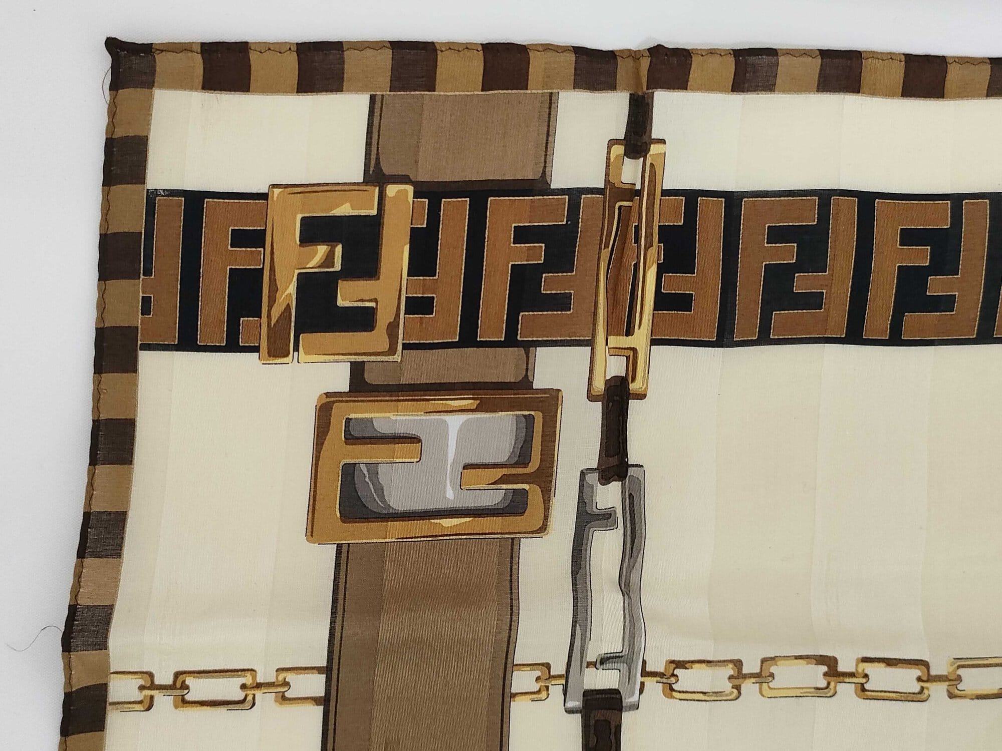 Fendi Zucca Monogram Belt & Chain Print Cotton Pocket Square Handkerchief - Image 4