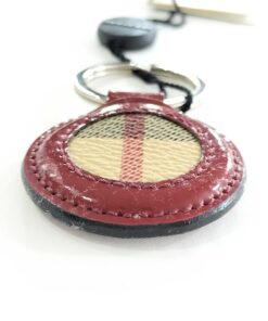 Burberry Burgundy Patent Leather & House Check Round Bag Charm Keychain - Image 3