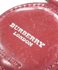 Burberry Burgundy Patent Leather & House Check Round Bag Charm Keychain - Image 5