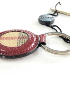 Burberry Burgundy Patent Leather & House Check Round Bag Charm Keychain - Image 4