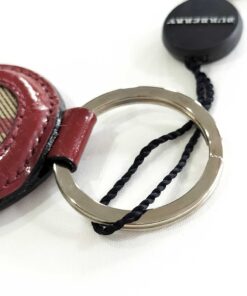 Burberry Burgundy Patent Leather & House Check Round Bag Charm Keychain - Image 8