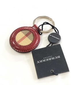 Burberry Burgundy Patent Leather & House Check Round Bag Charm Keychain