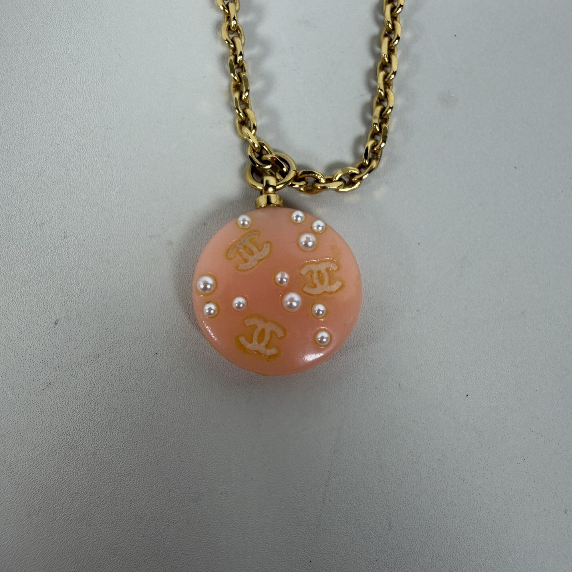 Authentic Vintage Chanel Coco Mark Faux Pearl Drop Pendant Necklace