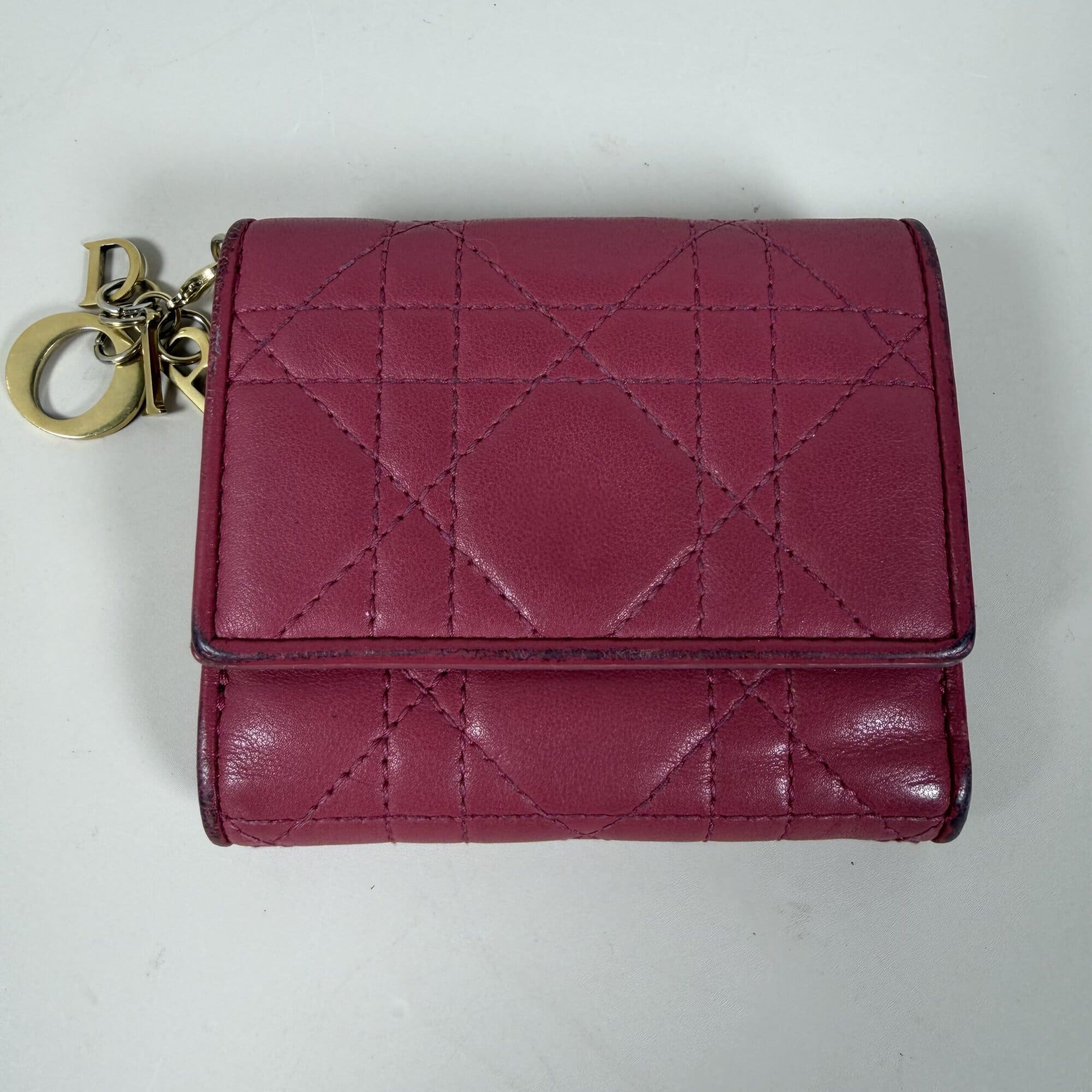 Christian Dior Lady Dior Lotus Wallet Cannage Lambskin Fuchsia Pink Gold