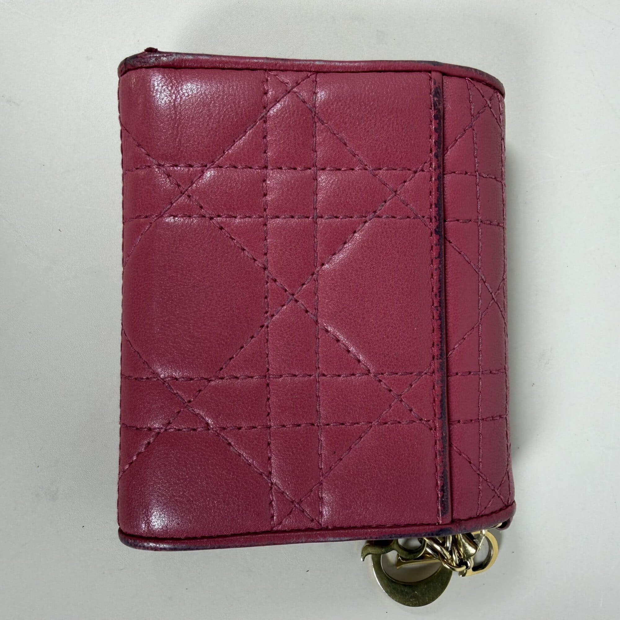 Christian Dior Lady Dior Lotus Wallet Cannage Lambskin Fuchsia Pink Gold