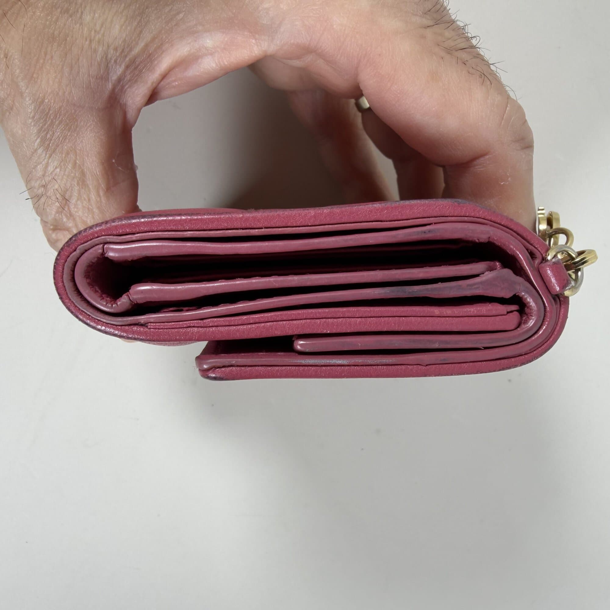 Christian Dior Lady Dior Lotus Wallet Cannage Lambskin Fuchsia Pink Gold - Image 3
