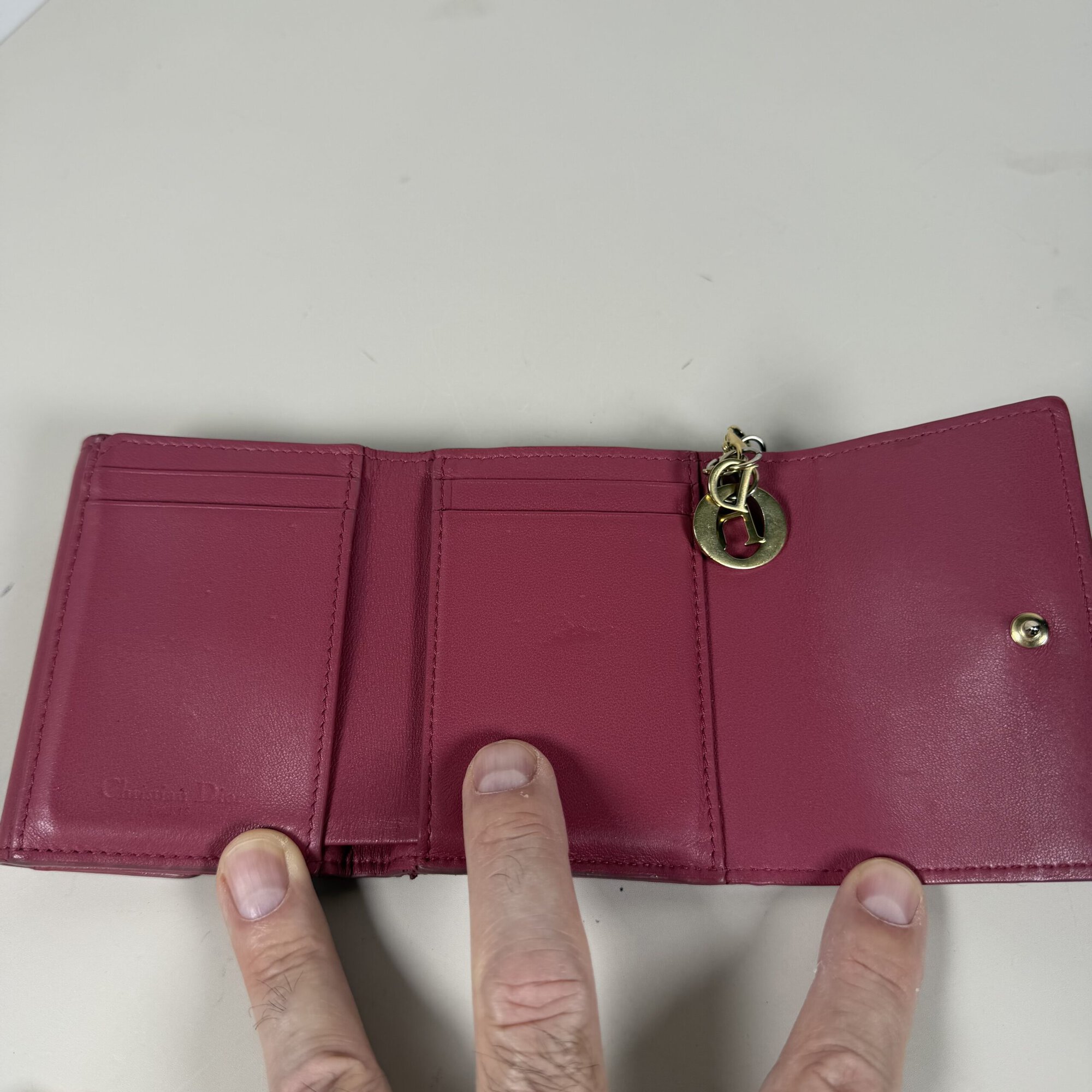 Christian Dior Lady Dior Lotus Wallet Cannage Lambskin Fuchsia Pink Gold - Image 5
