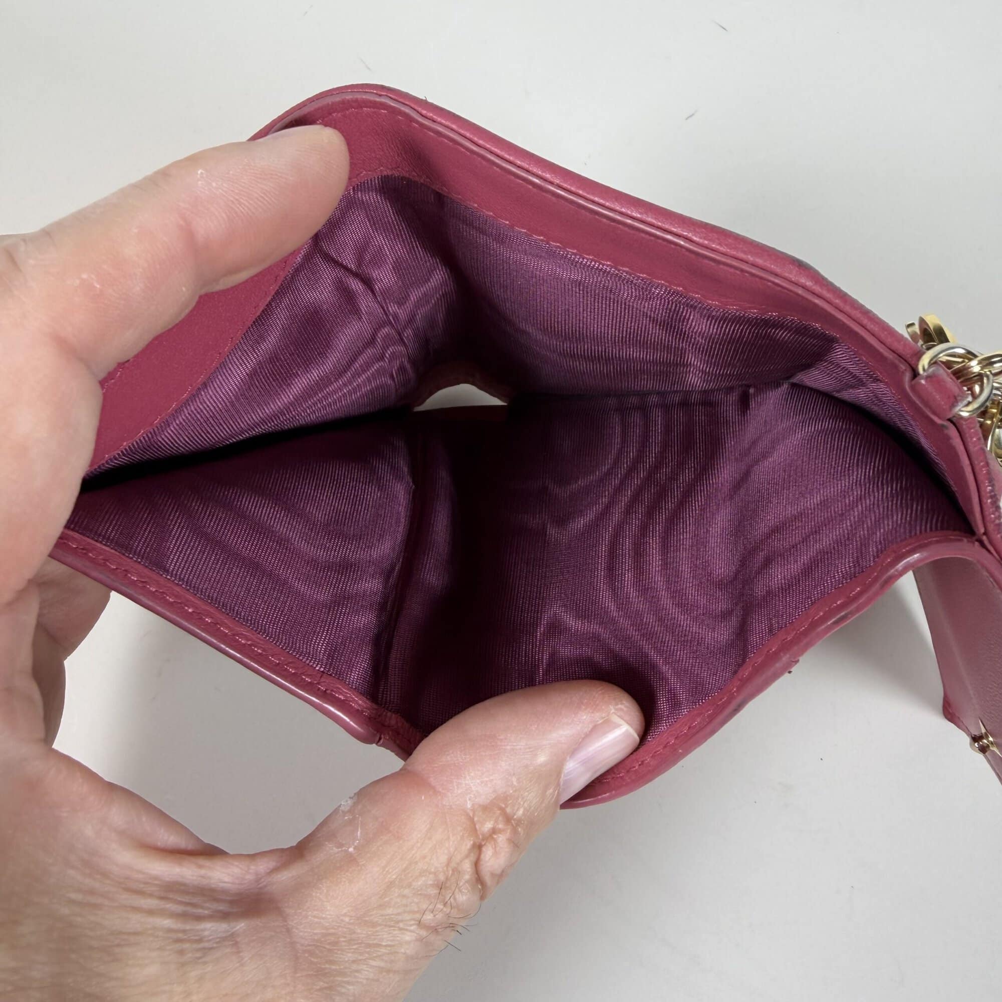 Christian Dior Lady Dior Lotus Wallet Cannage Lambskin Fuchsia Pink Gold - Image 6