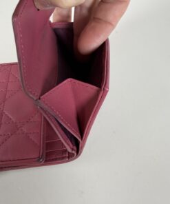 Christian Dior Lady Dior Lotus Wallet Cannage Lambskin Fuchsia Pink Gold - Image 9