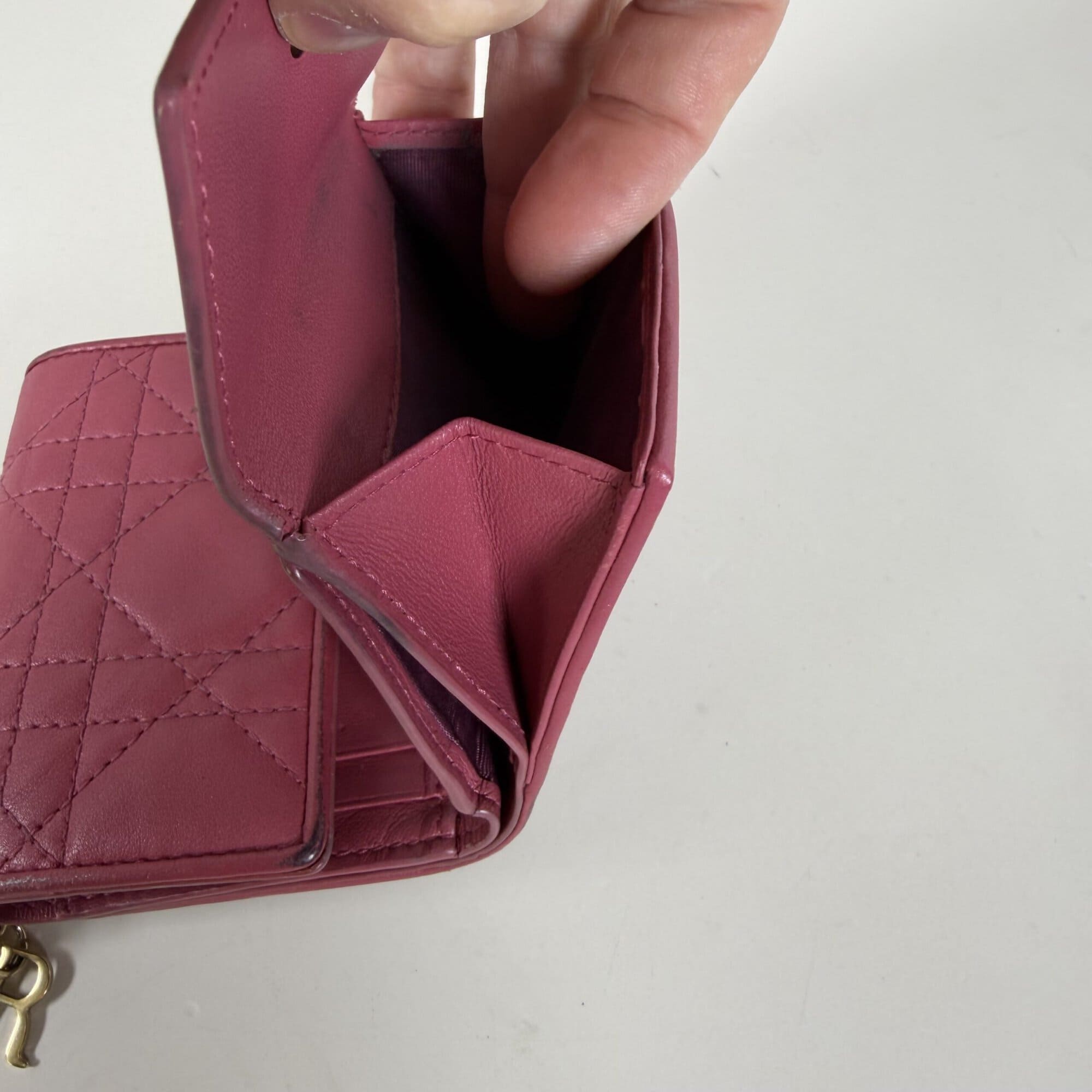 Christian Dior Lady Dior Lotus Wallet Cannage Lambskin Fuchsia Pink Gold - Image 9