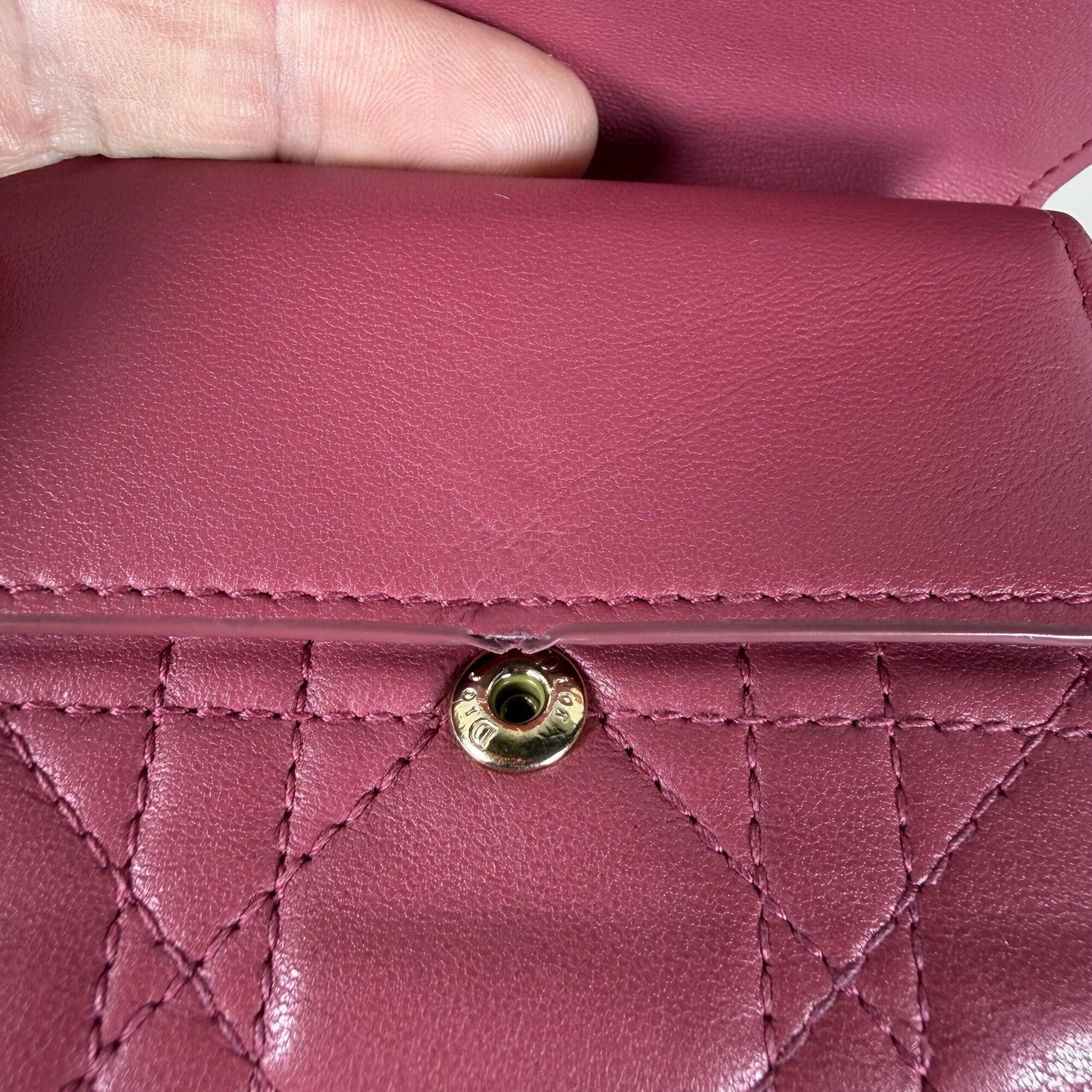Christian Dior Lady Dior Lotus Wallet Cannage Lambskin Fuchsia Pink Gold - Image 10
