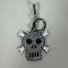 Prada Saffiano Leather Skull Crossbones Bag Charm Keychain Metallic Silver Studded
