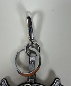 Prada Saffiano Leather Skull Crossbones Bag Charm Keychain Metallic Silver Studded - Image 5