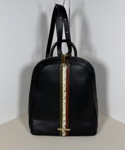 Brahmin Black Smooth Leather Dartmouth Stripe Hybrid Backpack