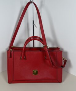 MCM Milano Red Saffiano Leather Medium Two-Way Tote Bag