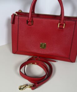 MCM Milano Red Saffiano Leather Medium Two-Way Tote Bag