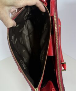 MCM Milano Red Saffiano Leather Medium Two-Way Tote Bag