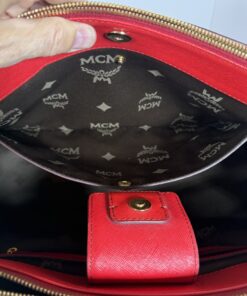 MCM Milano Red Saffiano Leather Medium Two-Way Tote Bag