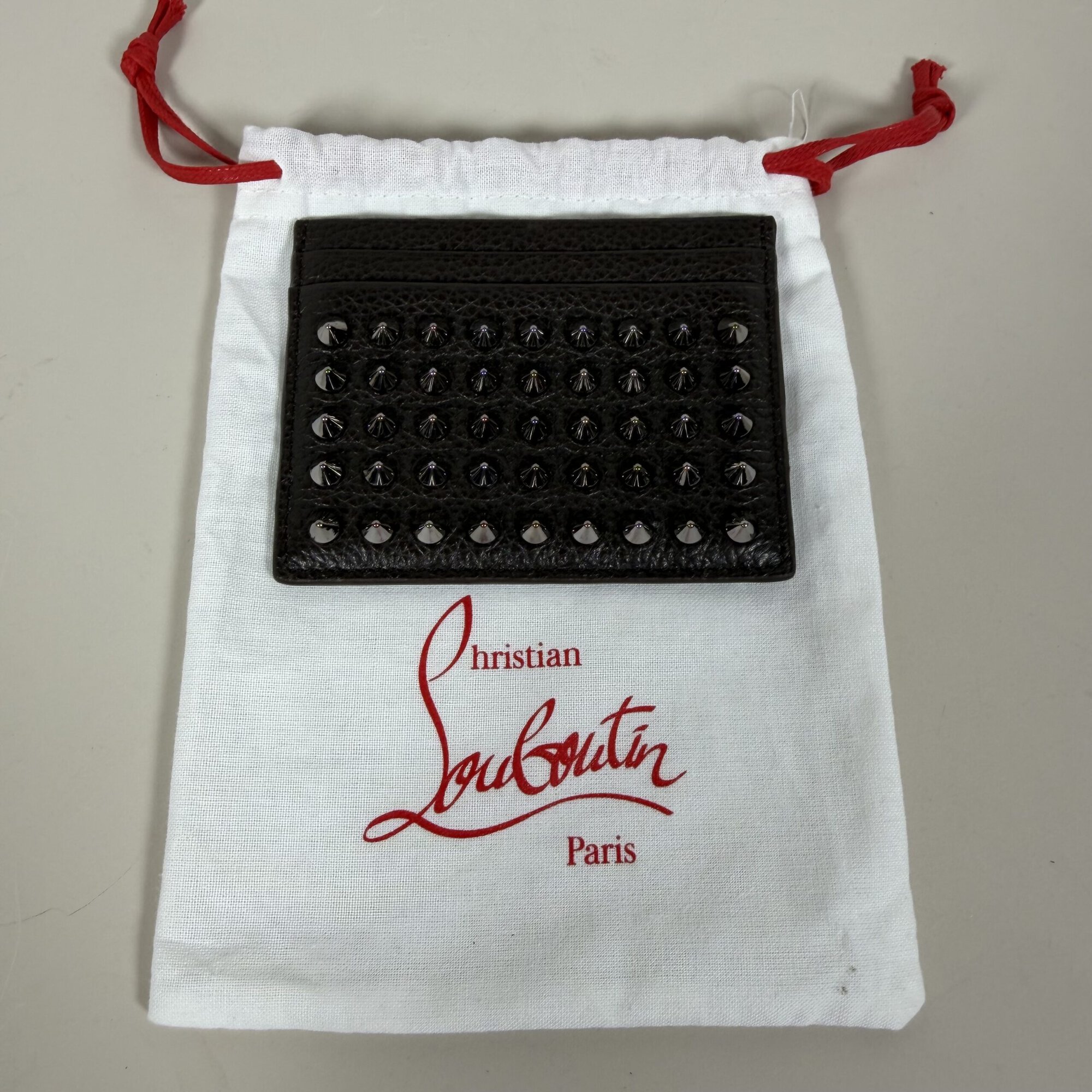 Christian Louboutin Black Grained Leather Kios Spikes Card Holder