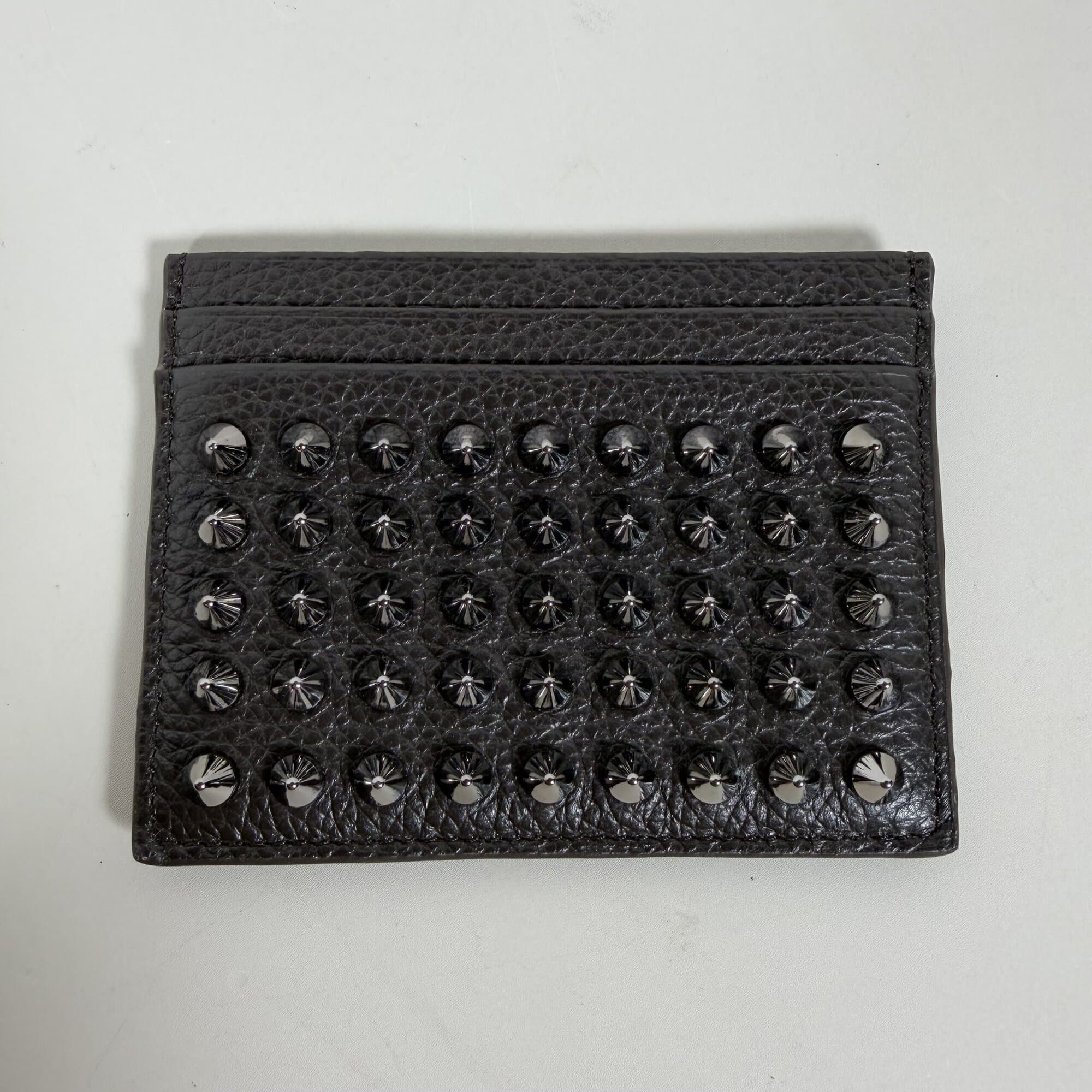 Christian Louboutin Black Grained Leather Kios Spikes Card Holder image 2