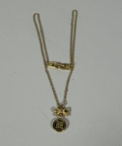 Vintage Givenchy Gold Tone Bow & 4G Logo Circle Pendant Necklace