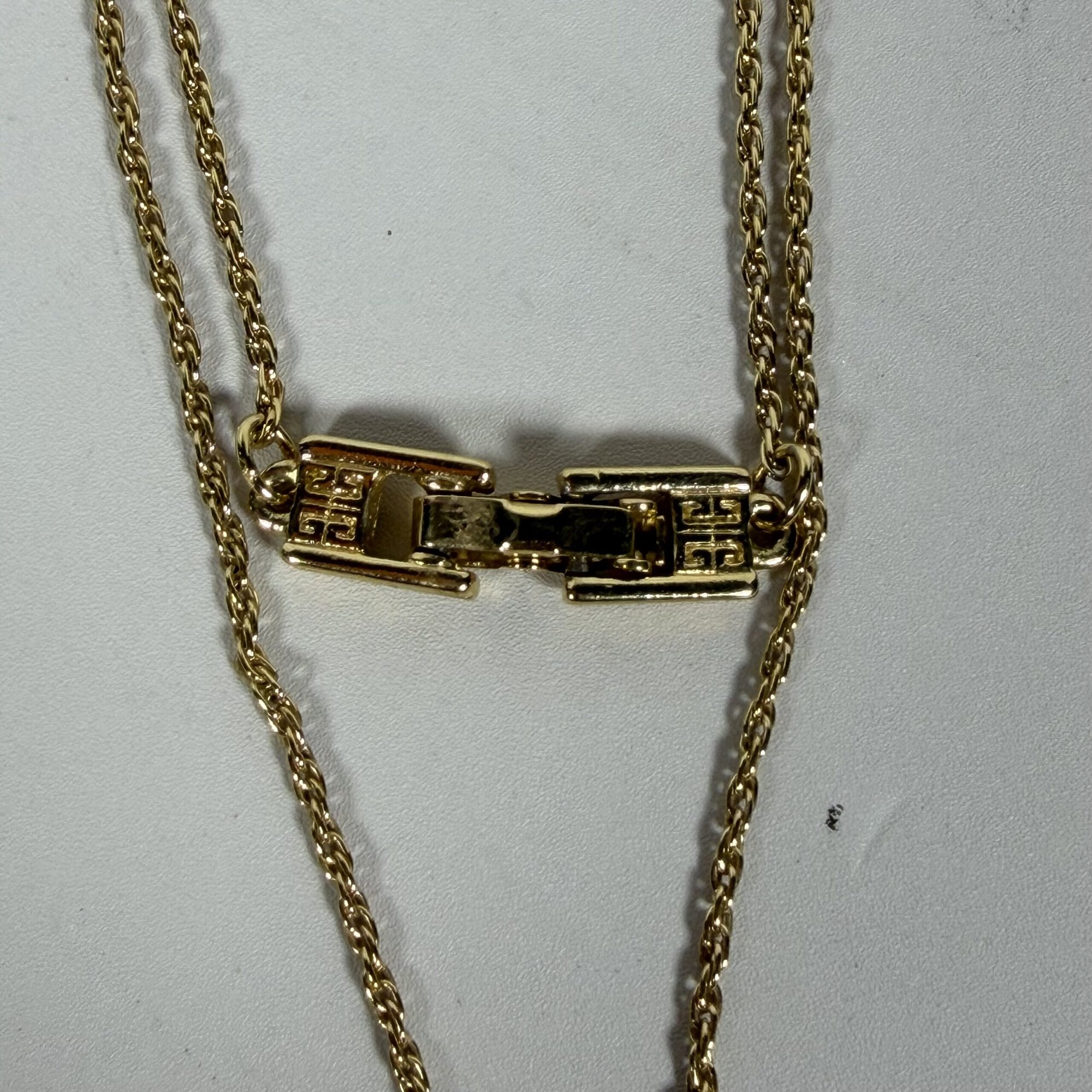 Vintage Givenchy Gold Tone Bow & 4G Logo Circle Pendant Necklace